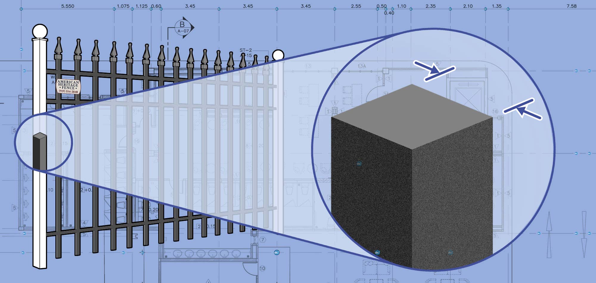 Raleigh-Durham North Carolina Commercial Ornamental Steel fence Posts installation company