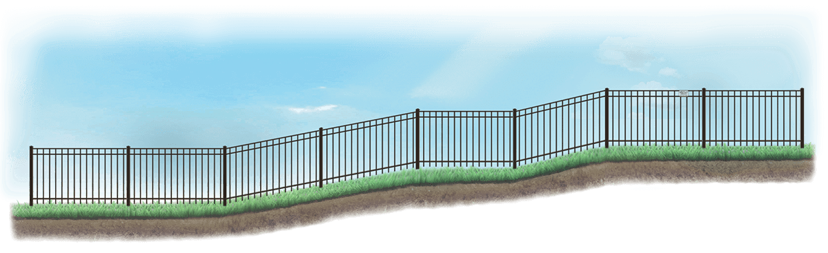 Racked Aluminum fence on uneven ground