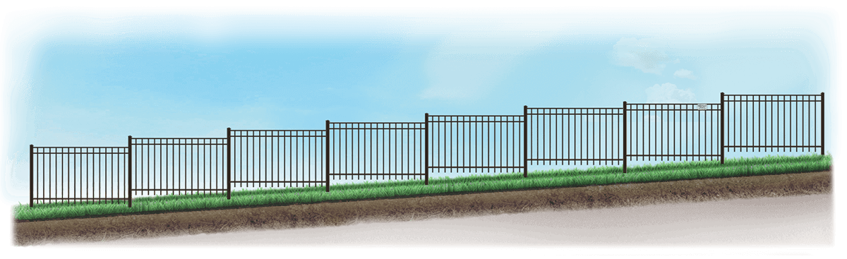 Stepped Aluminum fence on uneven ground