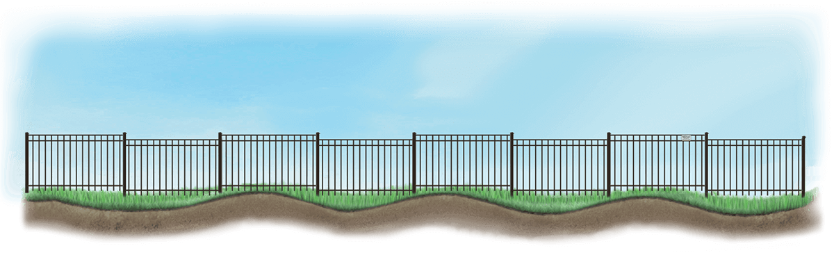 Stepped Aluminum fence on uneven ground