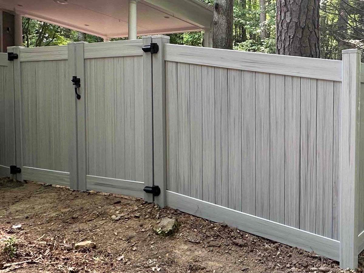 Fence with Raleigh-Durham North Carolina Gray Vinyl Privacy  Fence Installation Company in Raleigh-Durham North Carolina